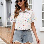 Nadorine Button Down Blouse Rolled Cuffed Short Sleeve Shirts