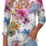 Nadorine 3/4 Length Sleeve Womens Tops Casual V Neck Shirts Soft Basic Tees Business Work Blouses