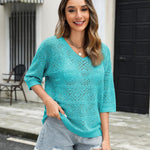 Nadorine Women's Crochet Off The Shoulder Hollow Out Knit Tops