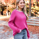 Nadorine Crewneck Pullover Long Sleeve Knit Side Slit Sweater