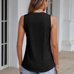 Nadorine Tank Tops Pleated V Neck Floral Solid Loose Fit Tops