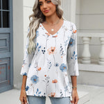Nadorine 3/4 Length Sleeve Womens Tops Casual V Neck Shirts Soft Basic Tees Business Work Blouses