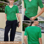 Nadorine Short Sleeve Sweaters Soft Casual V Neck Pullover Tops