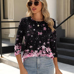 Nadorine 3/4 Length Sleeve Tops Loose Fit Shirts Pleated Tunics