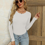 Nadorine Women's Long Sleeve Basic Slim Fit Tops Ribbed Knit T-Shirt
