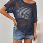 Nadorine Short Sleeve Crochet Sweater Tops