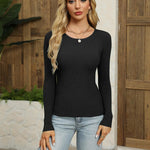 Nadorine Women's Long Sleeve Basic Slim Fit Tops Ribbed Knit T-Shirt