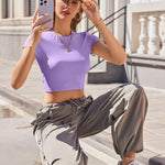 Nadorine Crop Tops Short Sleeve Slim Fit Basic T Shirts