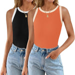 Nadorine 2 Pack Tank Tops Sleeveless Ribbed Shirts