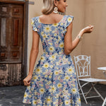 Zeagoo Womens Casual Ruffle Tiered Floral Square Neck Sundresses