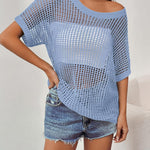 Nadorine Short Sleeve Crochet Sweater Tops