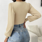 Nadorine Women Long Puff Sleeve Sweater Slim Fit Ribbed Knit Bodysuit
