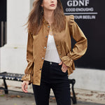 Women Corduroy Shirts Long Sleeve Button Down Shacket Jacket Ruffle Blouses Top S-XXL - Nadorine (Us Only)