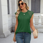 Nadorine Women's Lace Cap Sleeve Tops Pleated Tank Tops