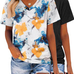 Nadorine 2 Pack Short Sleeve Shirts Casual Soft V Neck Basic Tee