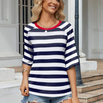 Nadorine Oversized Loose Fit Short Sleeve Striped Tops