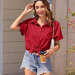 Nadorine Women's Cotton Button Down Shirts Short Sleeve Casual Shirts