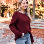 Nadorine Crewneck Pullover Long Sleeve Knit Side Slit Sweater