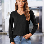 Nadorine Long Sleeve Shirts for Women V Neck Casual Sweaters