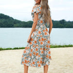 Nadorine Women's Casual Dress Flutter Button Down Tiered Flowy Dress
