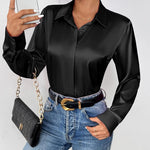 Nadorine Satin Blouses Casual Long Sleeve Button Down Silk Shirts