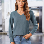 Nadorine Long Sleeve Shirts for Women V Neck Casual Sweaters
