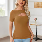 Zeagoo Womens Short Sleeve T Shirts 2024 Summer Casual Knit Slim Fit Trendy Basic Cute Sweater Tops