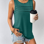 Nadorine Tank Top Blouses Scooped Neck Pleated Front Shirts