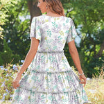 Nadorine Summer Tiered Mini Dress with Pockets Ruffle Sleeve Dress