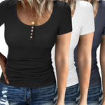 Nadorine 3 Pack Women Tops Ribbed Square Neck T Shirts