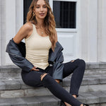 Nadorine Ribbed Tank Tops 3 Pack Scoop Neck Ruched Shirts