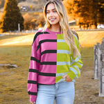 Nadorine Striped Oversized Sweater Color Block Loose Pullover Top