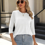 Nadorine 3/4 Length Sleeve Tops Loose Fit Shirts Pleated Tunics