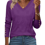 Nadorine Casual Ribbed Knit V-Neck Sweater (US Only)