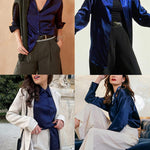 Nadorine Women's Satin Blouse V-Neck Causal Satin Blouses (DE Only)