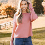 Nadorine Women's Crew Neck Cropped Sweater Long Sleeve Knit Tops