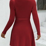 Nadorine Women's Casual Dress Tie Waist Fall Ribbed Dress