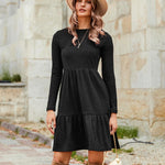 Nadorine Women's Autumn Dress Long Sleeve Round Neck Knitted Dress