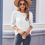 Nadorine Loose Short Sleeve Tunic Tops Crochet Knit Pullover Sweater