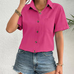 Zeagoo Womens Button Down Linen Shirt Short Sleeve Cotton Blouse