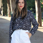 Nadorine Cotton Button Down Shirts Long Sleeve V Neck Tops