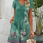 Nadorine Women's Casual A-Line Dresses with Pockets Floral Tshirt Dress