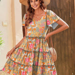 Nadorine Summer Tiered Mini Dress with Pockets Ruffle Sleeve Dress