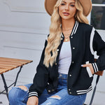 Nadorine Women's Bomber Jacket Casual Striped Button Down Coat