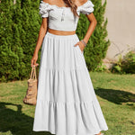 Nadorine Boho Maxi Flowy Elastic A-Line Tiered Floral Skirts