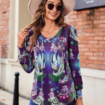 Nadorine Women'S Puff Long Sleeve Shirts Pleated V Neck Tunic Tops