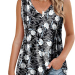 Nadorine Pleated Tank Tops Loose Fit V Neck Sleeveless Tops