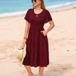 Nadorine Midi Floral Flutter Short Sleeve Casual Dresses with Pockets