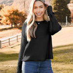 Nadorine Women's Crew Neck Cropped Sweater Long Sleeve Knit Tops