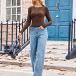 Nadorine Women Long Sleeve T Shirts Crewneck Basic Knit Tops